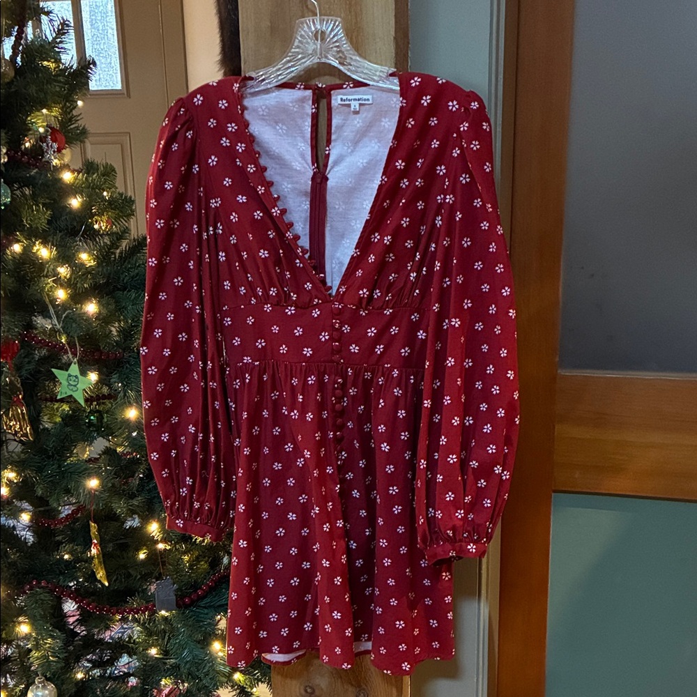 Sexy sweet Reformation Red Floral Long Sleeve Dress 4 ❤️